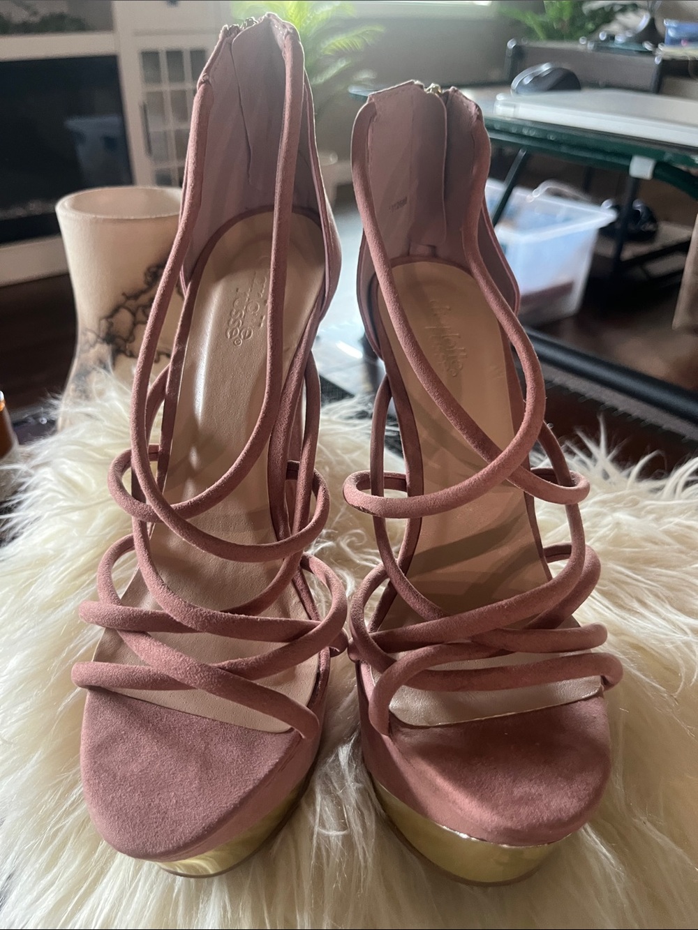 LIKE NEW ! GORGEOUS Strappy pale, pink Platform Heels - Women Shoes